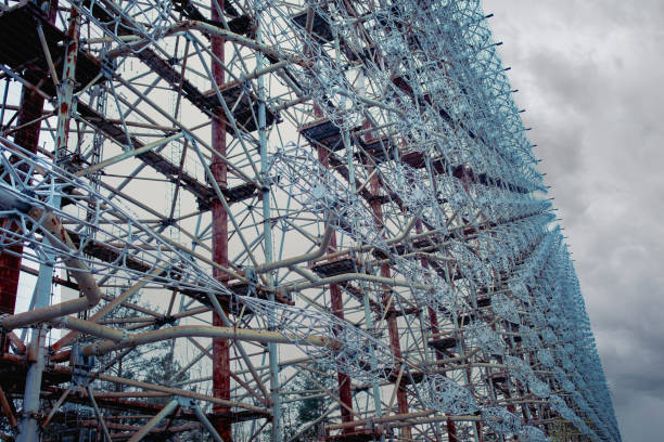 Chernobyl Exclusion Zone. Duga radar was a Soviet over-the-horizon OTH radar system used as part of the Soviet missile defense early-warning radar network. Chernobyl Exclusion Zone, Ukraine 2020 year. Duga radar was a Soviet over-the-horizon OTH radar system used as part of the Soviet missile defense early-warning radar network. radiation dosimeter stock pictures, royalty-free photos & images