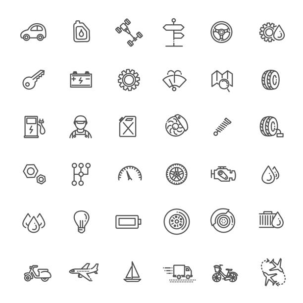 Transport icons, thin line design Transport icons, simple and thin line design tire vehicle part stock illustrations