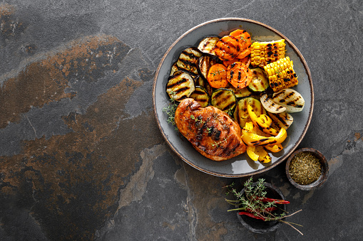 Grilled vegetables and chicken breast