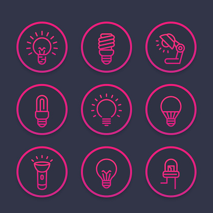 light bulbs icons set, linear style