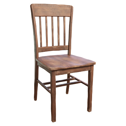 3D Render of a simple, old wooden chair isolated on a white background