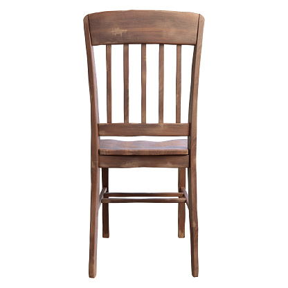 3D Render of a simple, old wooden chair isolated on a white background
