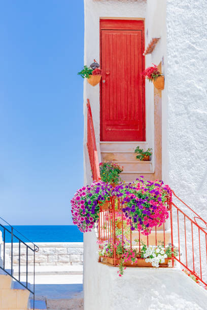 Monopoli House, Monopoly A typical house in the historic center of Monopoli. The inhabitants of this area love to embellish the doors of the houses with flowers and brightly colored paintings. monopoli puglia stock pictures, royalty-free photos & images