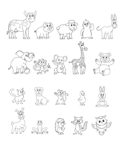 Set Coloring Book With Animals Vector Illustration Character In Cartoon  Style Isolated On White Background Stock Illustration - Download Image Now  - iStock