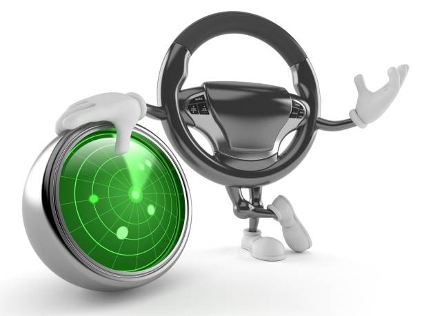 istock Car steering wheel character with radar 1288265890