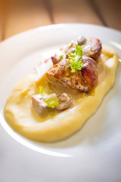 istock Meat meal on a plate decorated with meshed potatoes 1288267117