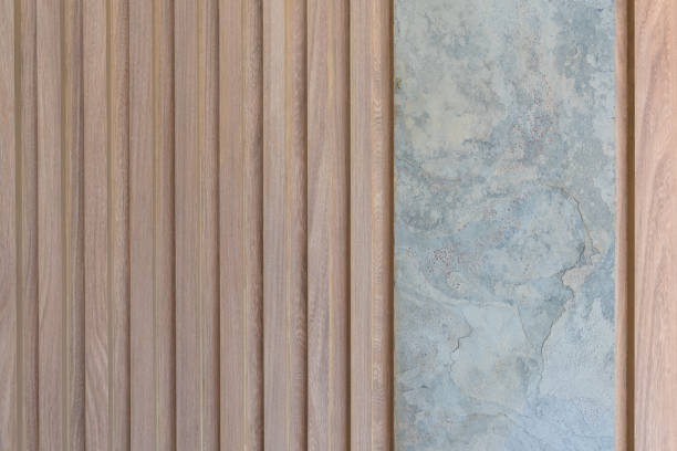 istock Focusing to decorated wall with stone and wood 1288282008
