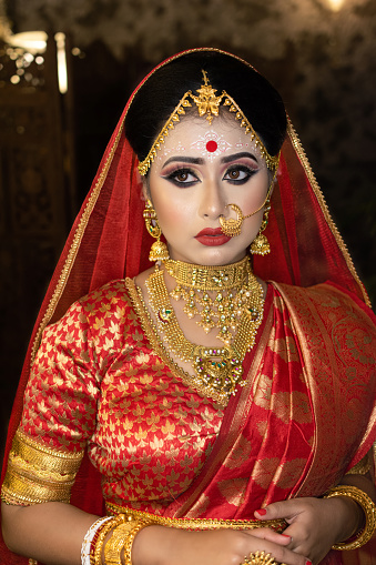 Portrait Of Very Beautiful Surprised Indian Bride Closeup Concept Of ...