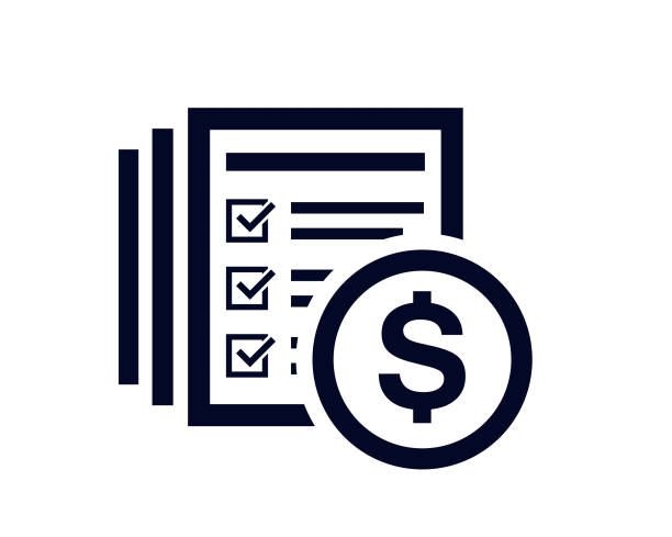 Dollar sign with document list with tick check marks Dollar sign with document list with tick check marks vector illustration. dollar sign stock illustrations