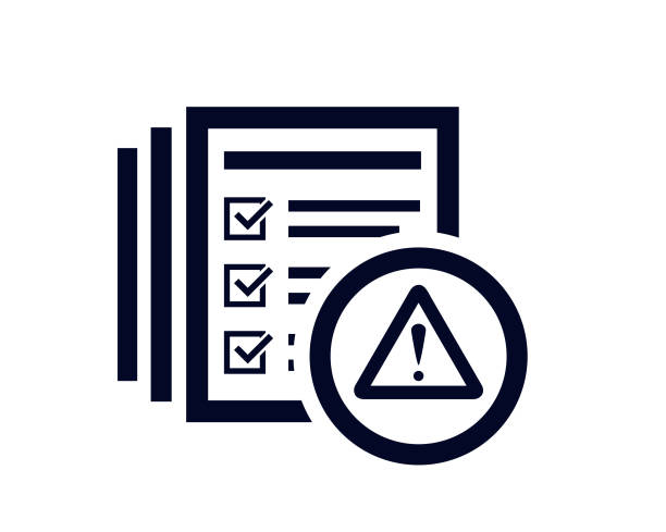 Warning triangle with document list and tick check marks and document list with tick check marks vector illustration. emergency plan document stock illustrations