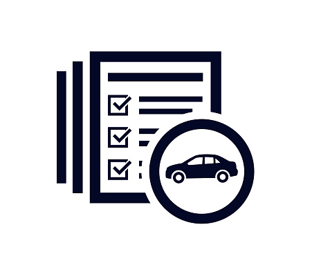 car icon and document list with tick check marks vector illustration.
