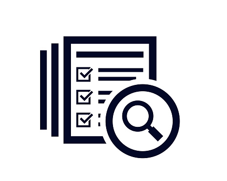 Magnifying glass icon with document list with tick check marks vector illustration.