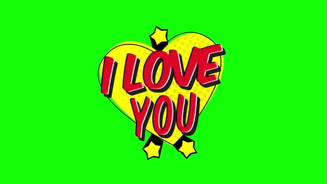 I LOVE YOU - Comic Pop Art text video 4K, chroma key word animation