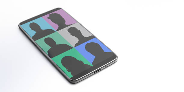 istock Group of people on a mobile phone screen isolated on white background. Video conference concept. 3d illustration 1288292249