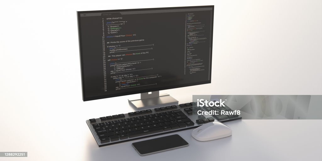 Coding Display For Desktop Computer Programming Code On A Computer Monitor Screen Isolated On White ...