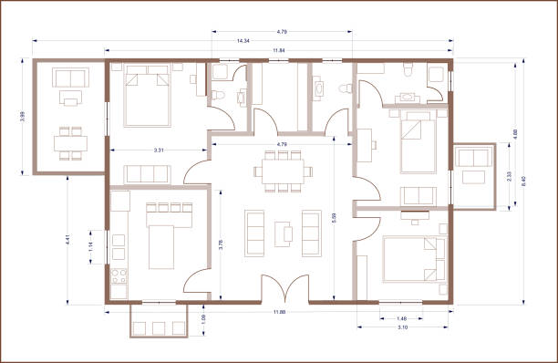 Residential building blueprint plan. Real estate, housing project construction concept. Real estate, housing project construction concept. Residential building blueprint plan floor plan blueprint stock pictures, royalty-free photos & images