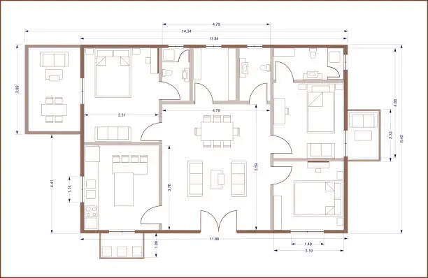 Real estate, housing project construction concept. Residential building blueprint plan