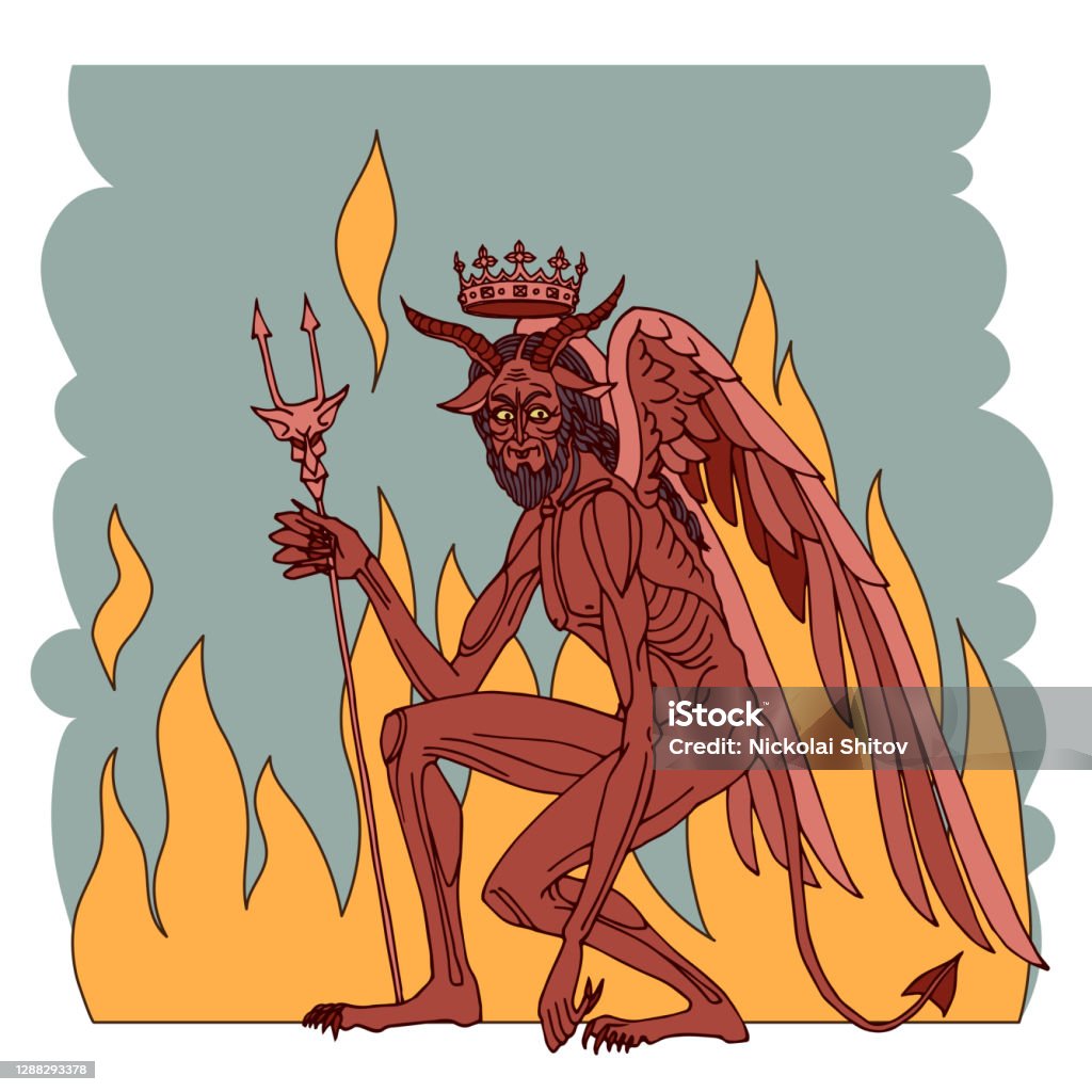 Satan Quỷ Với Vương Miện Và Ngọn Lửa Vua Của Địa Ngục Biểu Tượng ...