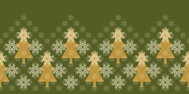 illustrations, cliparts, dessins animés et icônes de bordure horizontale festive de modèle de noël avec des arbres d’or et des étoiles blanches sur un fond vert. - christmas gold green backgrounds
