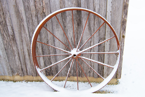 Old Wagon Wheel in the snow-Howard County Indiana