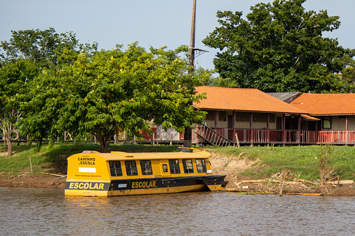 Santarem/Para/Brazil - Sep 15, 2019: School boat, provided by the federal government to cities to transport students who live on the banks of rivers.