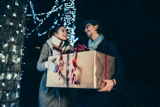 Female is getting Christmas present from her boyfriend