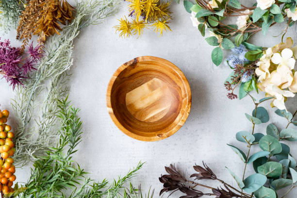 istock Wooden plate set on a marble table 1288299724