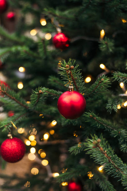 istock Outdoors image of beautiful decorated christmas tree. Christmas tree branches with balls, christmas tree toy and festive lights with sparkles. Christmas decoration. New Year 1288302773