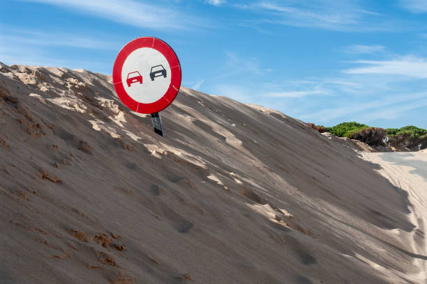 Traffic sign buried in the sand