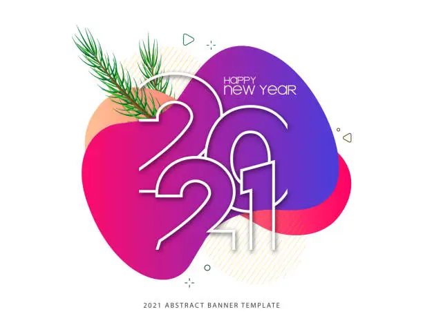 Vector illustration of 2021 Happy New Year banner. Unique abstract graphic elements. Modern style vector. Big sale banner promotion background with gradient abstract shape stock illustration