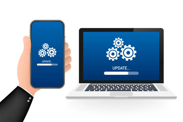 System software update, data update or synchronize with progress bar on the screen. Vector Illustration System software update, data update or synchronize with progress bar on the screen. Vector Illustration. synchronize stock illustrations