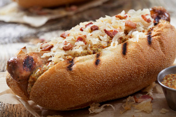 istock Grilled Bratwurst with Fried Sauerkraut and Crispy Bacon 1288311774