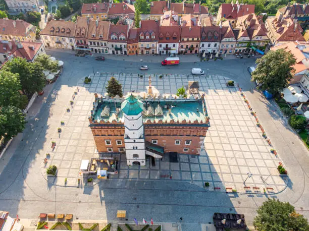 A bird's-eye view of the Market Square in Sandomierz