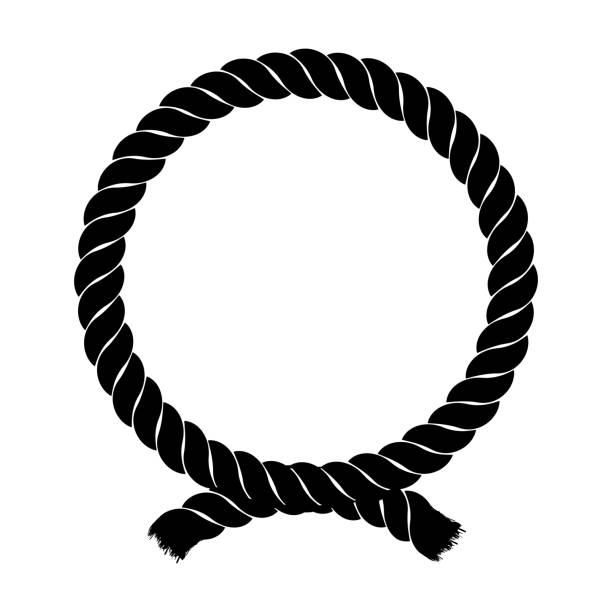 веревка круг кадр ретро значок. иллюстрация вектора чер�ного символа изолирована на белом фоне. - rope tied knot vector hawser stock illustrations