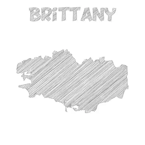 Vector illustration of Brittany map hand drawn on white background