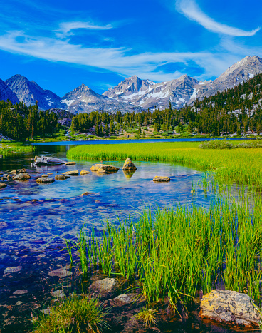 Rock Creek forms Little Lakes basin in the Sierra Nevada Range near Bishop, California