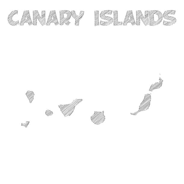 stockillustraties, clipart, cartoons en iconen met canarische eilanden kaarthand die op witte achtergrond wordt getrokken - gran canaria