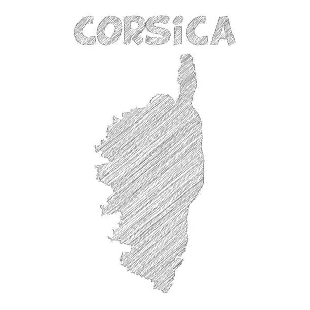 Vector illustration of Corsica map hand drawn on white background