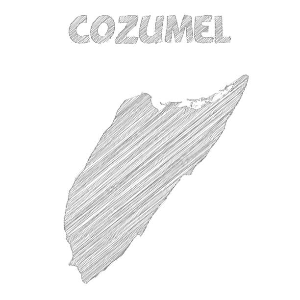 Cozumel map hand drawn on white background Map of Cozumel sketched, isolated on a blank background. Vector Illustration (EPS10, well layered and grouped). Easy to edit, manipulate, resize or colorize. san miguel de cozumel stock illustrations