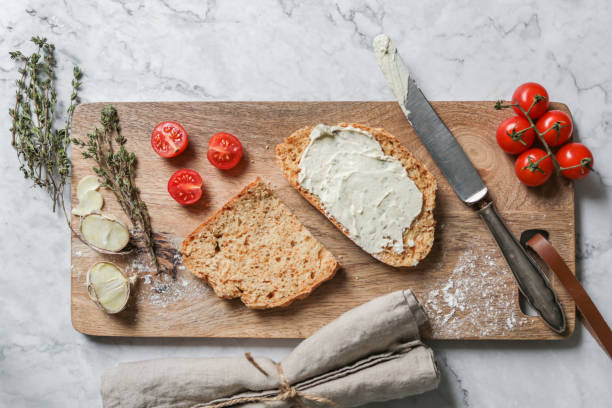 homemade bread sandwich with mozzarella caprese topping - cream cheese imagens e fotografias de stock