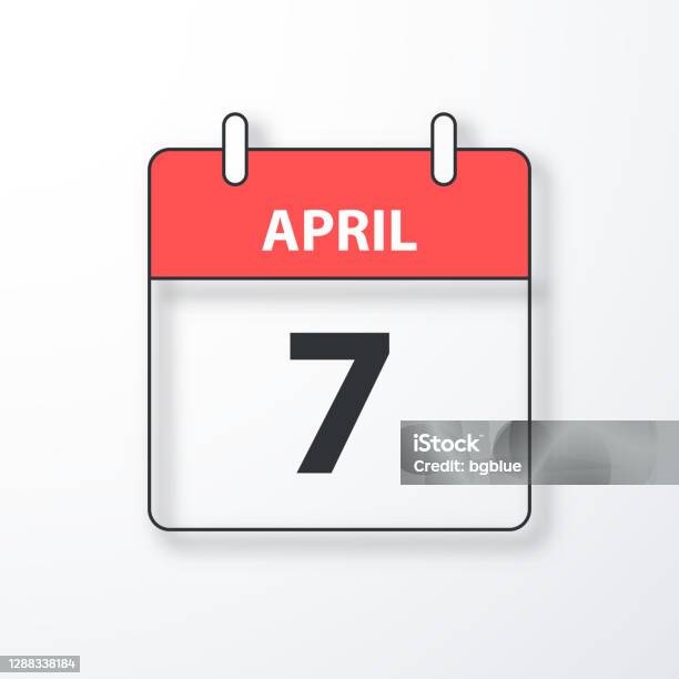 April 7 Daily Calendar Black Outline With Shadow On White Background April 7 Daily Calendar Black Outline With Shadow On White Background