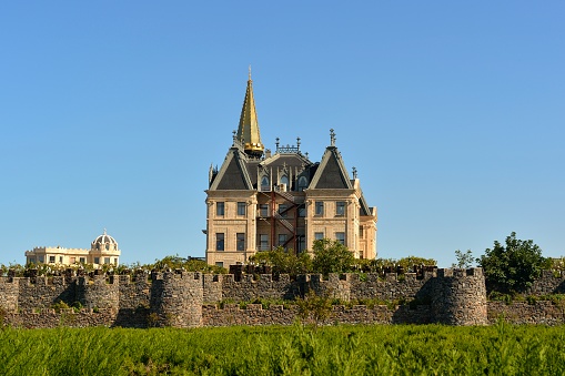 Weihai city,Shandong Province,China.\nThis area produces fine grapes and fine wines.\nThis imitation European winery is mainly used to store wine.\nIt has Baroque and Gothic styles.\nNow, it is a tourist attraction.