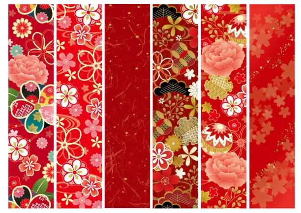 Vector illustration of Japanese kimono lines red