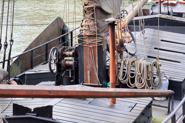Cockpit of a classical wooden sailing yacht, Rotterdam, Netherlands