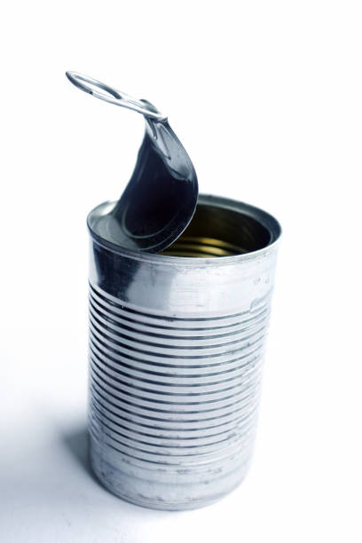istock Close up opened shiny metal can over white 1288354745
