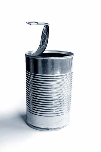 Close up design element of opened shiny metal can container