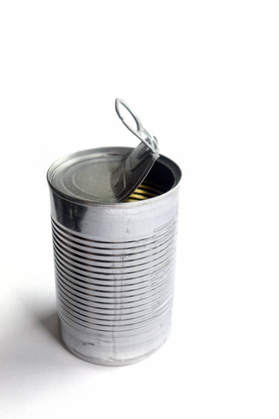 istock Close up opened shiny metal can over white 1288355318