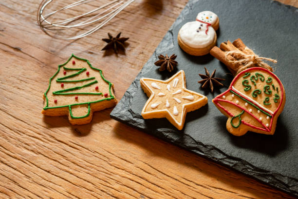 istock Composition of Christmas cookies on slate background. 1288356975