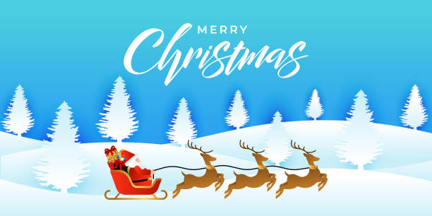 istock Merry Christmas Banner Background vector. Christmas vector Background with Santa Claus riding in sleigh. Merry christmas and Happy new year vector design template for poster, greeting card, banner 1288359657