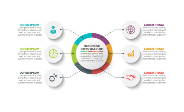 illustrazioni stock, clip art, cartoni animati e icone di tendenza di circolo degli affari. icone infografiche timeline progettate per modello di sfondo astratto elemento cardine diagramma moderno tecnologia di processo digitale marketing dati presentazione grafico vettore - numero 6